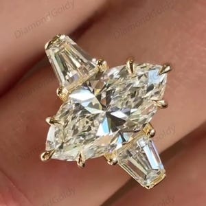 Marquise Cut Moissanite Verlobungsring Drei Stein Ehering Side Tapper Baguette Cut Moissanite Ring für Frauen Jahrestag Geschenk Ring