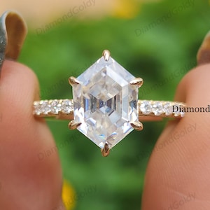2 CT Hexagon Cut Engagement Ring Hidden Halo Moissanite Wedding Ring 14K Gold Ring Promise Ring Anniversary Ring Hexagon Diamond Ring