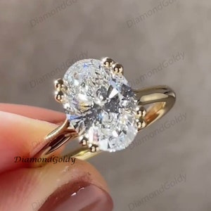 Vintage 2.40 CT Oval Moissanite Engagement Ring: Solitaire Wedding Anniversary