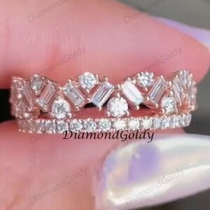Multi Stone Ring Diamond Wedding Band Baguette Ring Women&#39;s Gold Ring Stacking Ring Sterling Silver Ring Promise Ring Diamond Ring