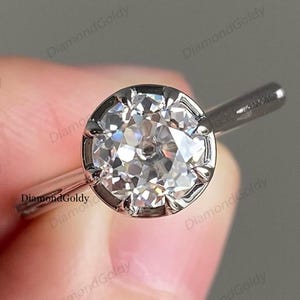 2 CT Old Mine Cut Moissanite Engagement Ring 14K Gold Solitaire Ring Vintage Style Minimalist Bridal Jewelry