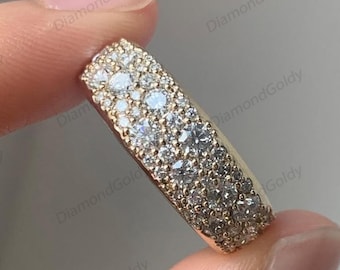 Bred diamantring, massivt 14K guld bröllopsdagsring