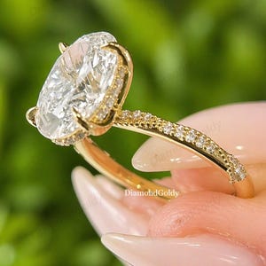 Anillo de moissanita ovalada vintage de 3 quilates, oro amarillo de 14 quilates, anillo de compromiso, anillo de bodas Art Deco con milgrain, regalo de aniversario para ella