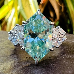 Cyan Blue Dutch Marquise Cut Moissanite Engagement Ring Nature Inspire Floral Colored Diamond Ring 14K White Gold Wedding Ring For Women