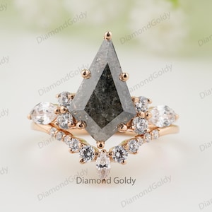 Salz und Pfeffer Diamant Ring 2 Ct Kite Cut Verlobungsring Braut Kite Cut Cluster Ehering Natur inspirieren Ring-Set