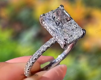 3.5CT Radiant Moissanite Engagement Ring 14K White Gold Wedding Ring Diamond Solitaire Ring Proposal & Anniversary Gift for Her