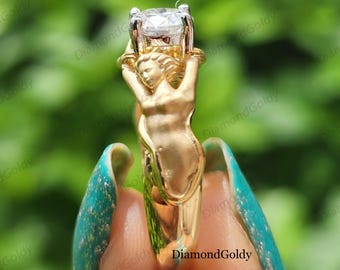 Hand Diamant Ring Einzigartige Gold Verlobungsring Realistische Hand Ring Künstlerischer Handgemachter Schmuck ein Unikat Ring Jubiläumsgeschenk