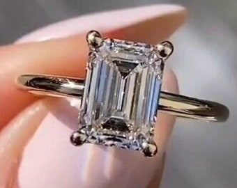 2 CT Emerald Cut Moissanite Engagement Ring 14K Solid Gold Ring Anniversary Ring Emerald Cut Ring Emerald Cut Solitaire Ring Gifts For Her