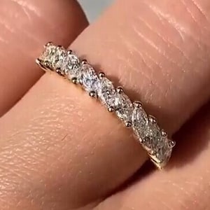 Vintage Marquise Moissanite Wedding Band 14K Gold Half Eternity Ring, Matching Band, Anniversary Gift, Vintage Diamond Style