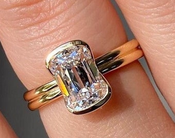 Cushion Cut Moissanite Engagement Ring Elongated Cushion Cut Solitaire Rings Bezel Set Wedding Rings 14K Solid Gold Anniversary Gift For Her