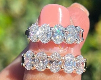 Ovale ring met vijf moissanite stenen, jubileumring, trouwring, half-eternity ring