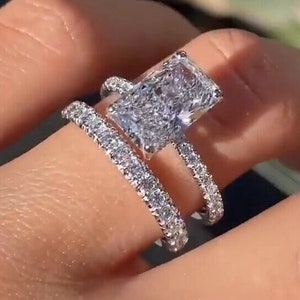 3CT Radiant Cut Moissanite Engagement Diamond Ring Bridal Set Gift For Her Wedding Band Promise Ring image 1