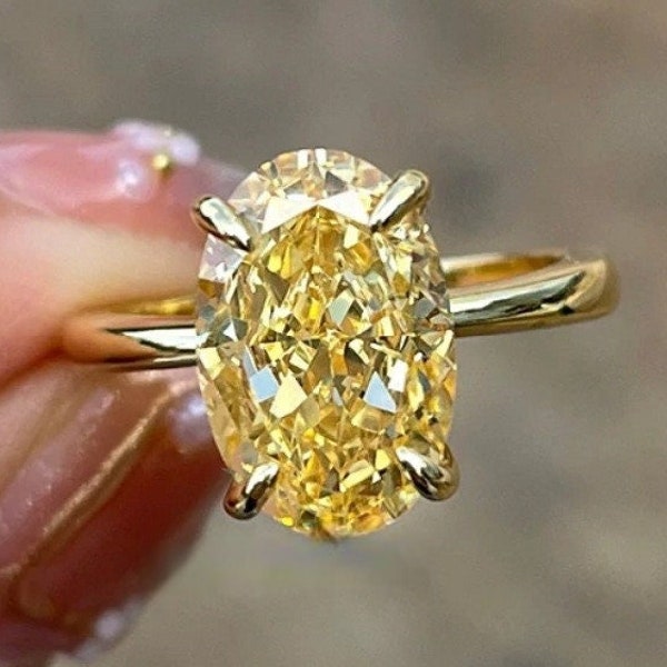 Oval Yellow Diamond Engagement Ring 3.5ct Oval Cut Fancy Yellow Moissanite Ring Yellow Diamond Promise Ring Anniversary Gifts For Her