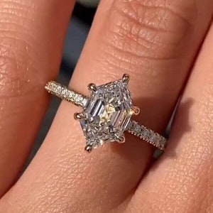 2 CT Hexagon Cut Engagement Ring Hidden Halo Moissanite Wedding Ring 14K Gold Ring Promise Ring Anniversary Ring Hexagon Diamond Ring