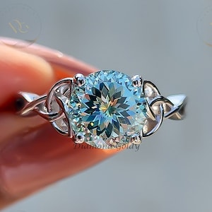 2.11ct Portuguese Cut Cyan Blue Moissanite Ring Unique Engagement Ring Wedding Ring Solitaire Ring 14K Solid Gold Anniversary Gift For Her