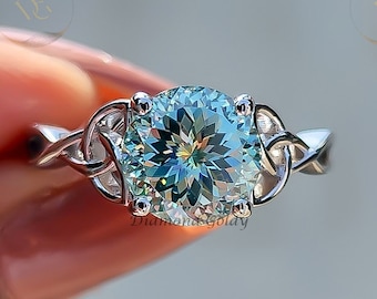 2.11ct Portuguese Cut Cyan Blue Moissanite Ring Unique Engagement Ring Wedding Ring Solitaire Ring 14K Solid Gold Anniversary Gift For Her