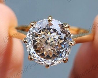 Antique Portuguese Cut Engagement Ring Unique Engagement Ring Solitaire Moissanite Wedding Ring Cathedral Ring Anniversary Gift for Her