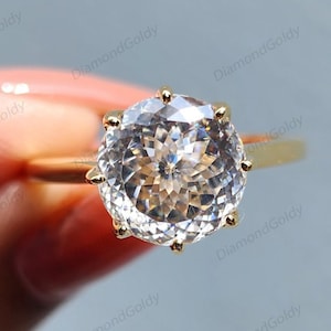 Antique Portuguese Cut Moissanite Engagement Ring Solitaire Wedding Ring Cathedral Anniversary Gift for Her