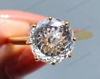 Antique Portuguese Cut Moissanite Engagement Ring Solitaire Wedding Ring Cathedral Anniversary Gift for Her