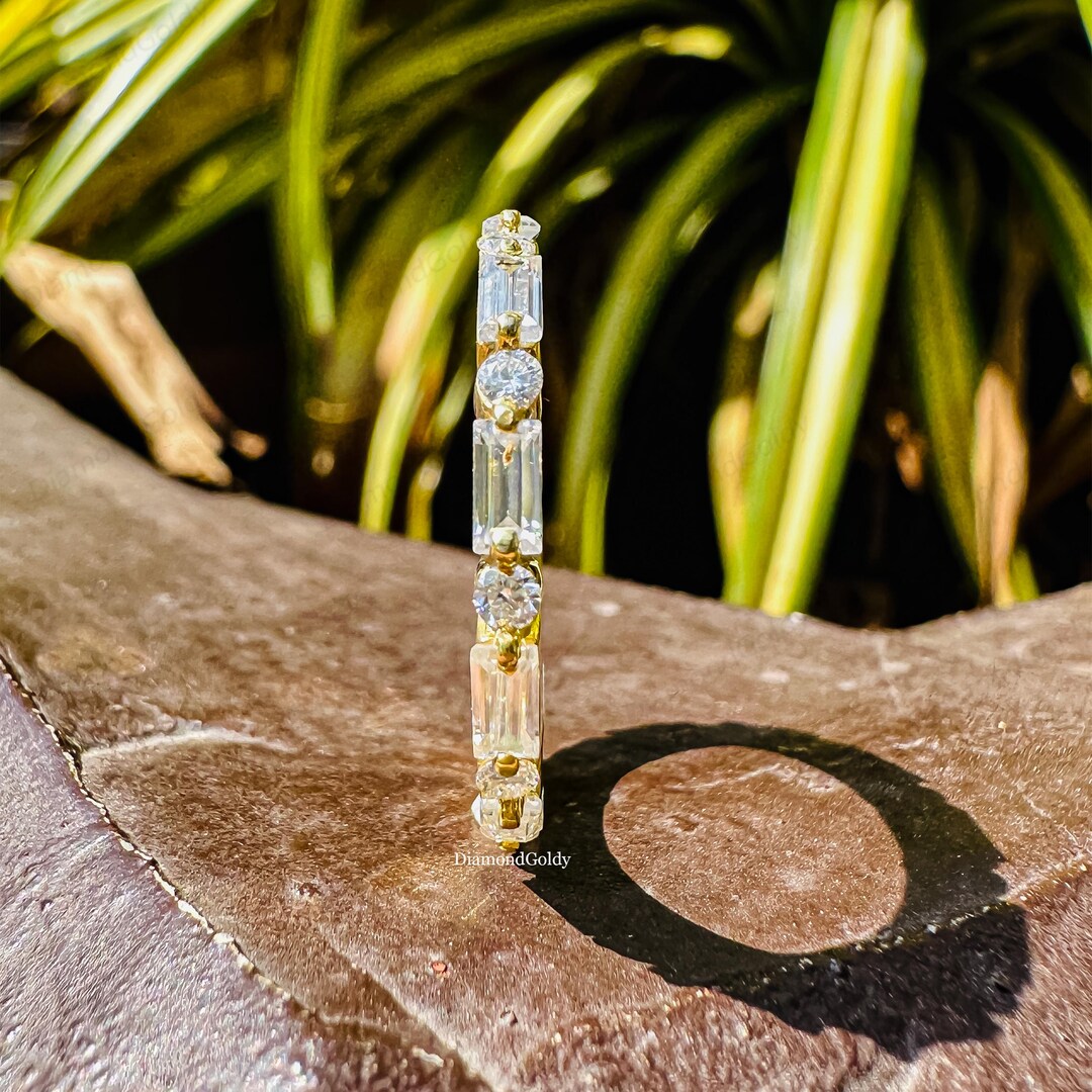 Baguette Cut Moissanite Eternity Wedding Band, 14K Gold East West ...