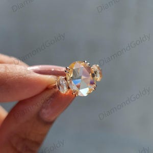 2,60 karaat champagnekleurige roosgeslepen ovale moissanite verlovingsring met clusterstenen, bruidsbelofte, trouwring met platte slijping en meerdere stenen, jubileumcadeau afbeelding 9