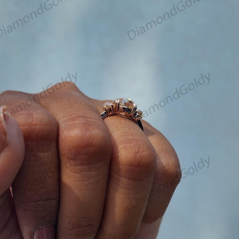 2,60 karaat champagnekleurige roosgeslepen ovale moissanite verlovingsring met clusterstenen, bruidsbelofte, trouwring met platte slijping en meerdere stenen, jubileumcadeau afbeelding 4