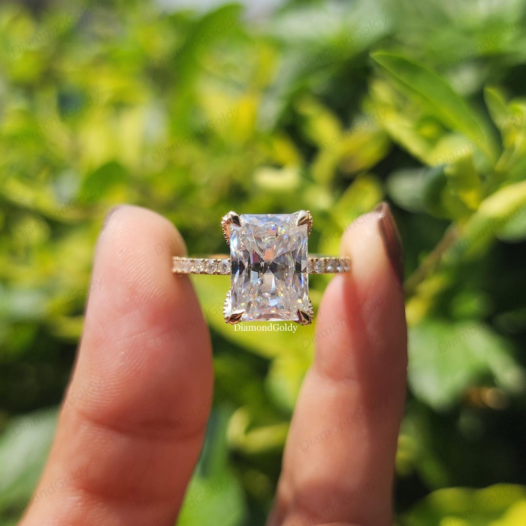 3.5 CT Radiant Cut Moissanite Engagement Ring Set, 14K White Gold ...