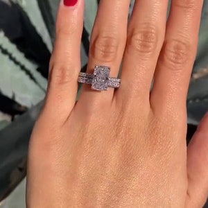 3CT Radiant Cut Moissanite Engagement Diamond Ring Bridal Set Gift For Her Wedding Band Promise Ring image 2