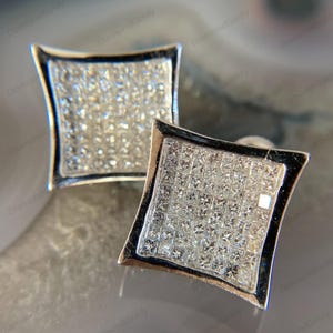 Gefrorene Quadrat Diamant Ohrstecker für Männer Princess Cut Cluster Hip Hop Ohrring Weißgold Bling Studs Urban Modeschmuck Geschenk für Ihn