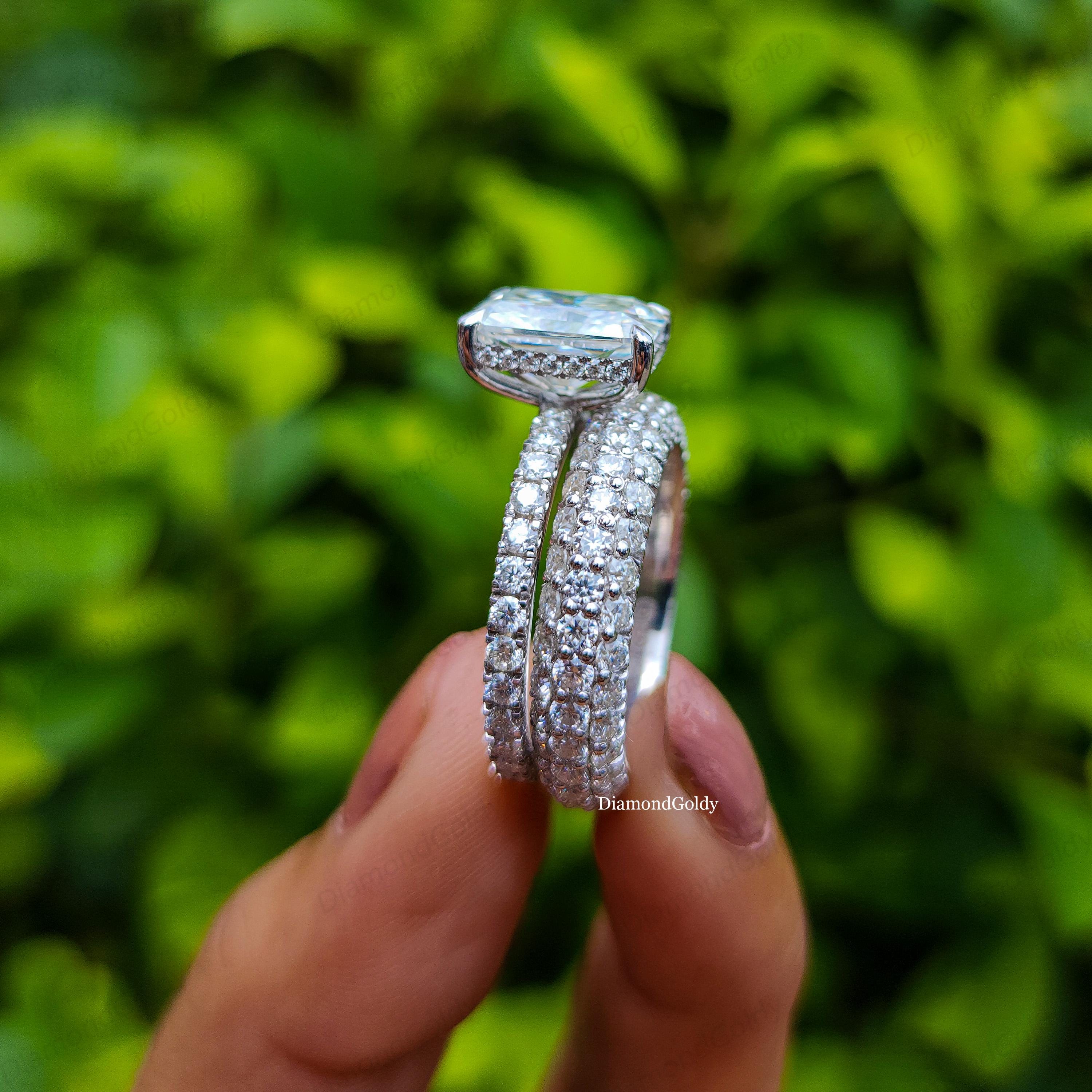 Buy 3.5 CT Radiant Cut Moissanite Engagement Ring Set With Diamond