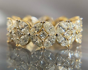 Marquise Eternity Wedding Band, Vintage Stackable Bridal Ring in 10K Gold