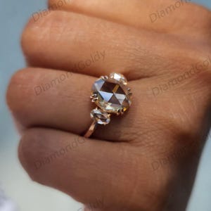 2,60 karaat champagnekleurige roosgeslepen ovale moissanite verlovingsring met clusterstenen, bruidsbelofte, trouwring met platte slijping en meerdere stenen, jubileumcadeau afbeelding 5