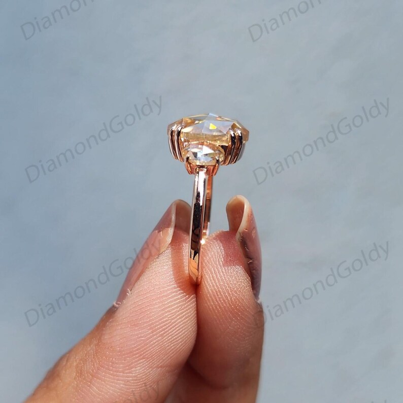 2,60 karaat champagnekleurige roosgeslepen ovale moissanite verlovingsring met clusterstenen, bruidsbelofte, trouwring met platte slijping en meerdere stenen, jubileumcadeau afbeelding 6