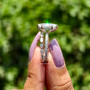 Marquise Moissanite Engagement Ring Set 14K Solid Gold Hidden Halo Bridal Ring Set Diamond Wedding Rings Anniversary Gift