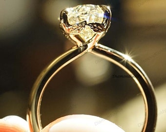Canary Yellow Oval Cut Moissanite Engagement Ring Yellow Diamond Ring 14K Gold Solitaire Ring Art Deco Wedding Ring Anniversary Gift For Her