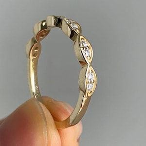 14K Gold Marquise Diamond Band Ring Dainty Gold Wedding Band Stackable Moissanite Ring Unique Vintage-Inspired Ring Anniversary Band