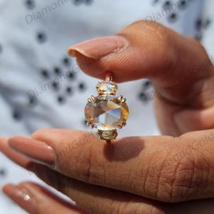 2,60 karaat champagnekleurige roosgeslepen ovale moissanite verlovingsring met clusterstenen, bruidsbelofte, trouwring met platte slijping en meerdere stenen, jubileumcadeau afbeelding 8