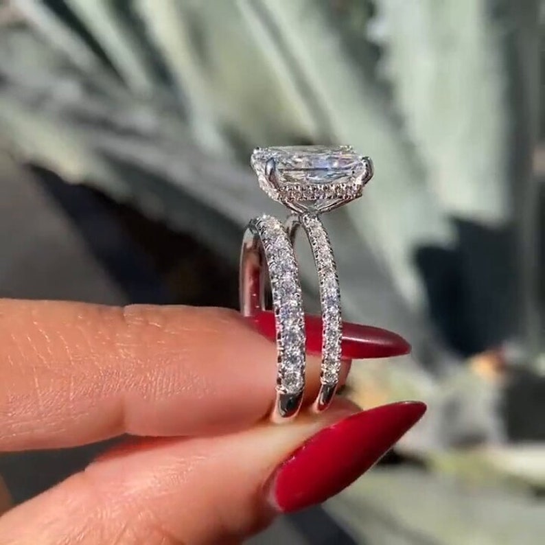 3CT Radiant Cut Moissanite Engagement Diamond Ring Bridal Set Gift For Her Wedding Band Promise Ring image 8