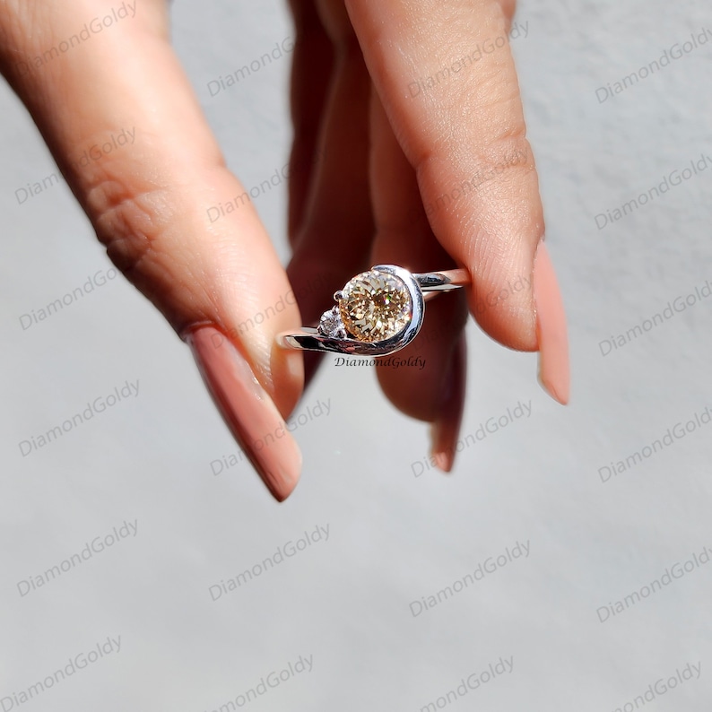 colored portugal cut diamond,
champagne portugal ring,
Antique portugal moissanite ring,
round cut diamond,
Champagne moissanite,
portugal diamond,