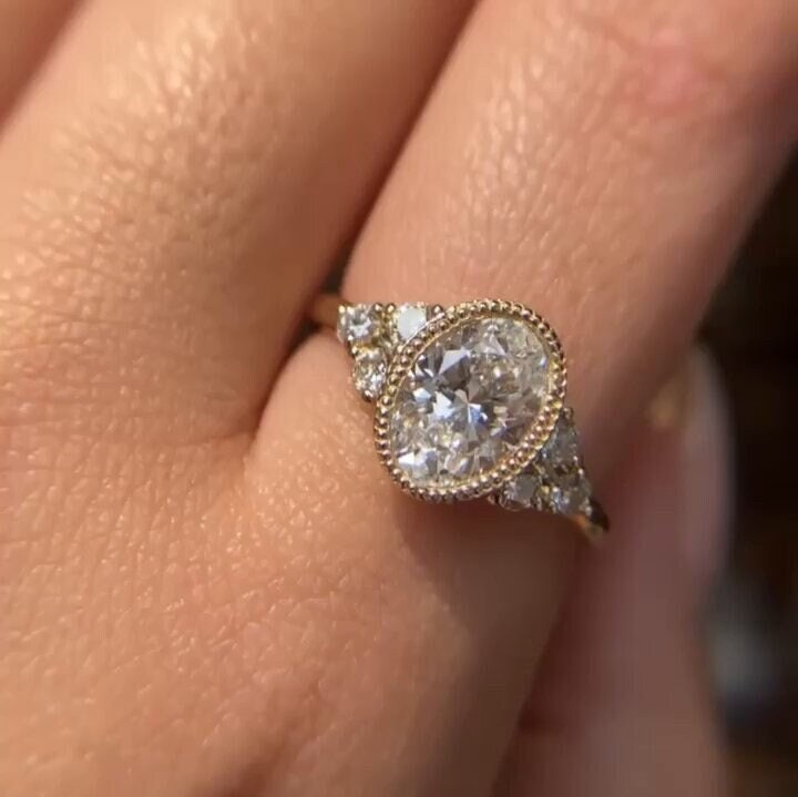 2.5 CT Oval Cut Moissanite Engagement Ring Bezel Set Diamond Cluster Wedding Ring Anniversary Promise Ring Gift Her 14K Solid Gold Ring