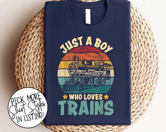 Just A Boy Who Loves Trains Shirt, Retro Birthday Boy Toddler Kids T-Shirt, Children's Train Tshirt, Locomotive Shirts, Train Birthday Shirt