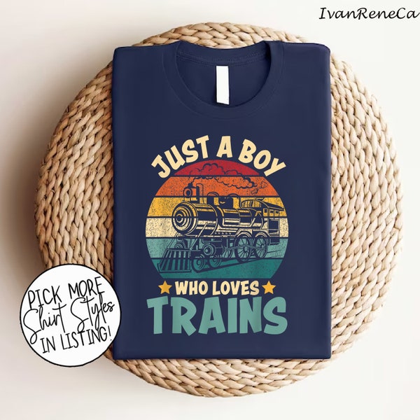 Chemise Just A Boy Who Loves Trains, T-shirt enfant pour tout-petit anniversaire rétro, T-shirt train pour enfants, chemises de locomotives, chemise d'anniversaire de train