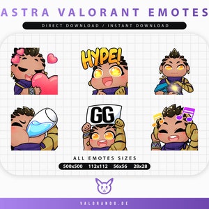 VALORANT ASTRA EMOTES (6) | Twitch | Discord | YouTube | Streaming | Cute Chibi Astra Emoji Emote Pack | valorando