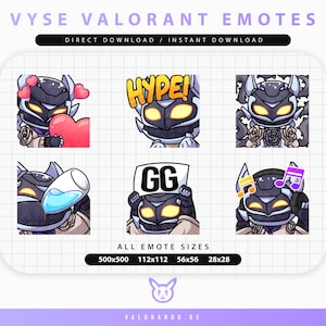 VALORANT VYSE EMOTES (6) | Twitch | Discord | YouTube | Streaming | Cute Chibi Vyse Emoji Emote Pack | valorando
