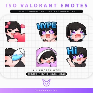 EMOCIONES ISO DE VALORANT (6) / Twitch / Discord / YouTube / Streaming / Pack de emoticones de emojis Chibi ISO lindos / Valorando