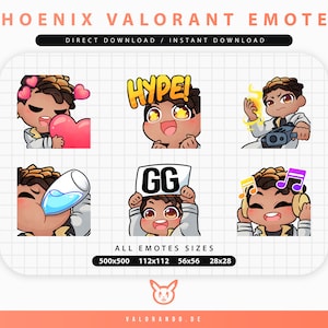 VALORANT PHOENIX EMOTES (6) | Twitch | Discord | YouTube | Streaming | Cute Chibi Phoenix Emoji Emote Pack | valorando