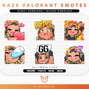 VALORANT RAZE EMOTES (6) | Zucken | Discord | YouTube | | Niedliches Chibi Rase Emoji Emote Paket | Wertigkeit