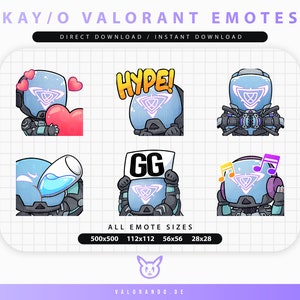 VALORANT KAY/O EMOTES (6) | Twitch | Discord | YouTube | Streaming | Cute Chibi Kayo Emoji Emote Pack | valorando