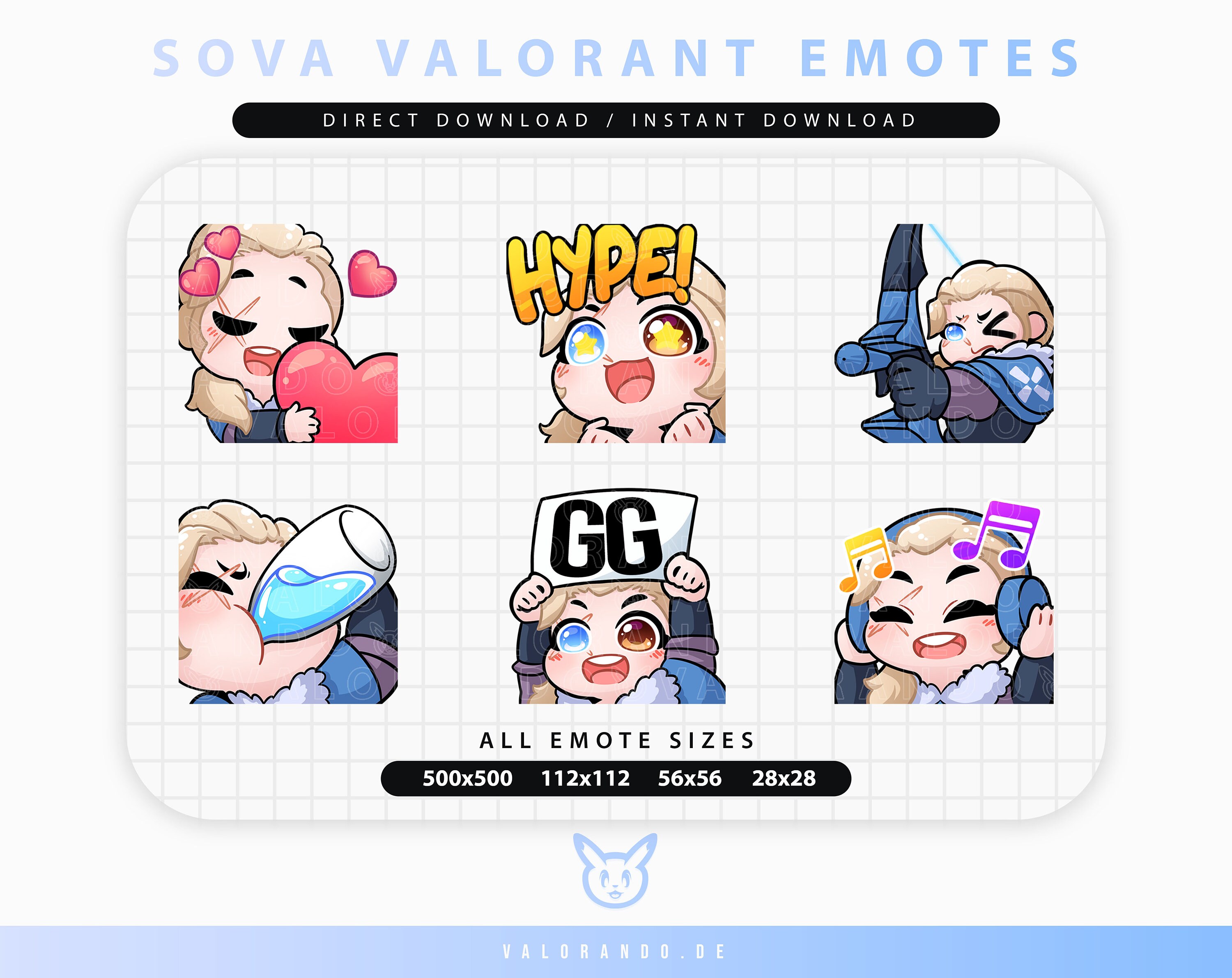 VALORANT SOVA EMOTES (6) | Zucken | Zwietracht | YouTube | | Niedliche Chibi Sova Emoji Emote Paket | Wertigkeit