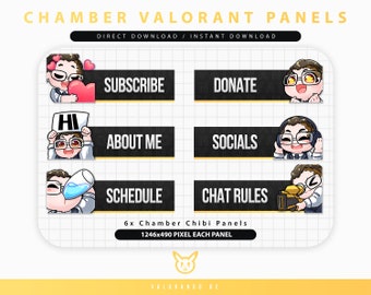 CHAMBER TWITCH PANELS (6) | Twitch | Discord | YouTube | Streaming | Cute Chibi Chamber Emoji Emote Valorant Panel Package | valorando